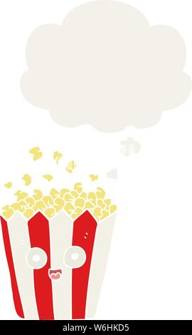 Cartoon Popcorn mit Gedanken Blase im Retro Stil Stock Vektor