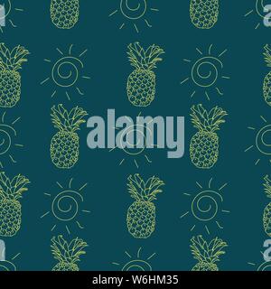Sommerliche nahtlose Muster Hintergrund mit Ananas und sun Motive. Stock Vektor