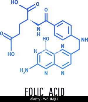 Folsäure Strukturformel. Strukturformel von Folsäure auf weißem Hintergrund Stock Vektor