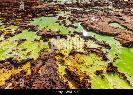 Sauren Pools, mineralische Formationen, Salzablagerungen im Krater des Dallol Vulkan, die danakil Depression; ferne Region, Äthiopien Stockfoto