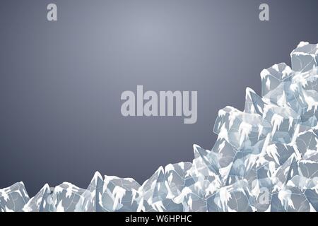 Transparente Eis und Schnee crystal Heap. Vector Illustration. Iced Steine. Dunkelblauen Hintergrund. Stock Vektor