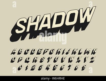 Vintage Pop Art font für Plakate. Comic Retro Game Alphabets. Futuristische 80er Schrift, bearbeitbar und geschichtet. Vektor moderne Chrom Buchstaben im Schatten Stock Vektor