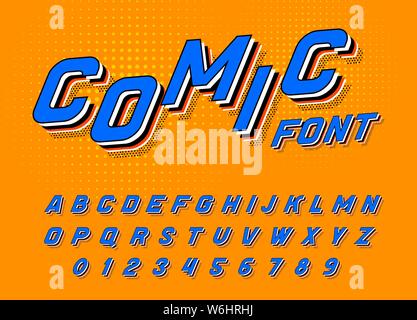 Comic Schriftart für Poster. Pop Art Retro Game Alphabets. Vintage futuristische 80er Schrift, bearbeitbar und geschichtet. Vektor moderne Chrom Buchstaben in der Disco Stock Vektor