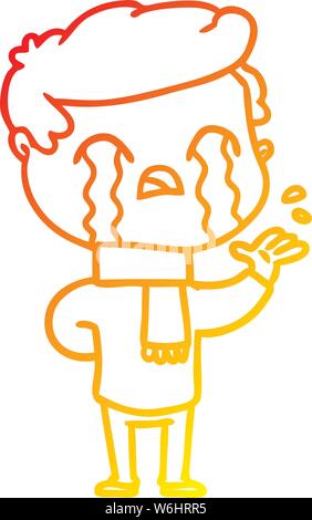 Warme abstufungslinie Zeichnung einer Cartoon Mann weinen tragen winter Schal Stock Vektor