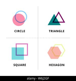 Satz von geometrischen Logo auf weissem Hintergrund überlappen. Kreis, Dreieck, Quadrat, Hexagon Symbole. Vector Illustration Stock Vektor