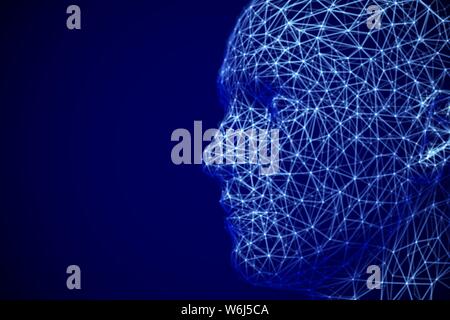 Cyberspace oder Machine Learning Konzept: Polygonales männliches Gesichtsprofil. Stock Vektor