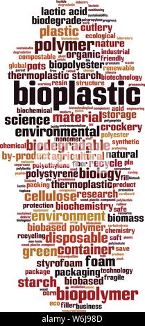 Biokunststoff Wort cloud Konzept. Collage aus Worte über Biokunststoff. Vector Illustration Stock Vektor