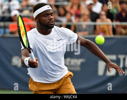 Washington DC, USA. 01 Aug, 2019. August 1, 2019: Frances Tiafoe (USA) verliert die erste Daniil Medwedew (RUS) 6-2, bei der Citi Open gespielt bei Rock Creek Park Tennis Center in Washington, DC, eingestellt wird. © Leslie Billman/Tennisclix/CSM Credit: Cal Sport Media/Alamy leben Nachrichten Stockfoto