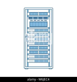 Server Rack Symbol. Dünne Linie mit blauer Füllung Design. Vector Illustration. Stock Vektor