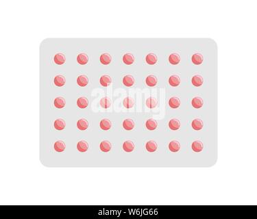 Medicine Pillen Kapseln Blister für Krankheit und Schmerzbehandlung. Medizinisches Medikamentenpaket für Tablette Vitamin Antibiotikum Aspirin. Vektor-flache Abbildungen der Medikamentenpackung isoliert auf weißem Hintergrund Stock Vektor