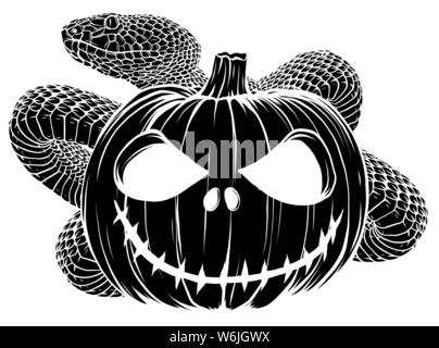 Halloween Kürbis mit Schlange Vector Cartoon Illustration. Stock Vektor