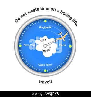 Die Zeit reisen. Reisen mit der Inschrift. Stock Vektor