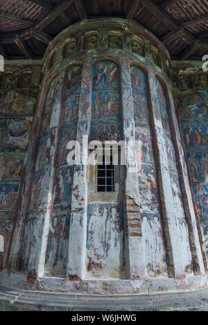 Wand Fresken im Kloster Humor, Adormirea Maicii Domnului Kloster Kirche, orthodoxe Kloster, UNESCO-Weltkulturerbe, moldawischen Klöster Stockfoto