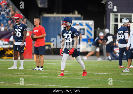 Foxborough, Massachusetts, USA. 29. Juli, 2019. New England Patriots safety Patrick Chung (23) an der New England Patriots Trainingslager statt am Gillette Stadium, in Foxborough, Massachusetts. Eric Canha/CSM/Alamy leben Nachrichten Stockfoto