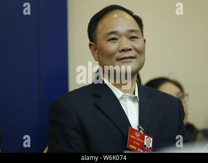 ------ Li Shufu, Vorsitzender der Zhejiang Geely Holding Group Co., Ltd., besucht eine Diskussion in der Gruppe während der vierten Tagung des 12. Nationalen verpflichten Stockfoto