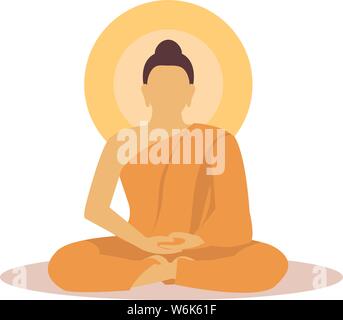 Buddhistischer Mönch in der Meditation im flachen Design Vector. Stock Vektor