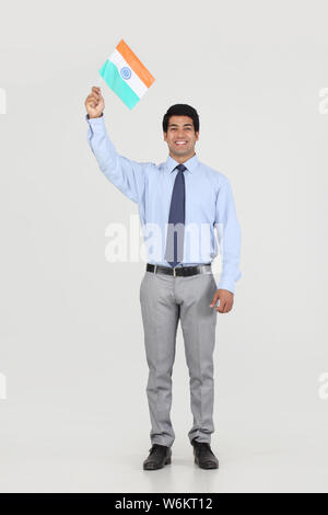 Geschäftsmann mit einem indischen Flagge Stockfoto