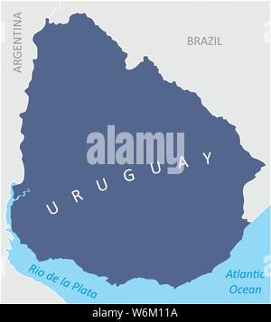 Die region Karte Uruguay in Südamerika. Bunte Illustrationen. Stock Vektor