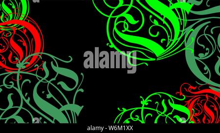 Christmas Ornament in rot und dunkel Grün traditionelle Weihnachten Farben im Vintage Style auf schwarzem Hintergrund Stock Vektor