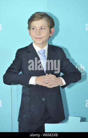 Kanadische Schauspieler Jacob Tremblay nimmt an einer Pressekonferenz seinen neuen Film 'Wunder' zu fördern, in Peking, China, 14. Januar 2018. Stockfoto