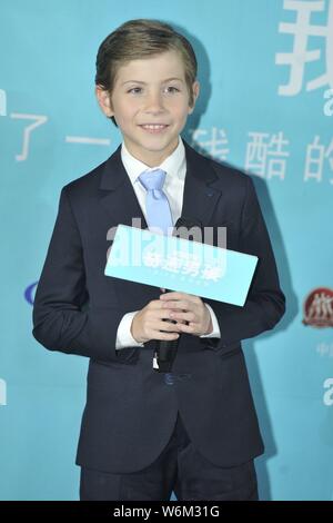 Kanadische Schauspieler Jacob Tremblay nimmt an einer Pressekonferenz seinen neuen Film 'Wunder' zu fördern, in Peking, China, 14. Januar 2018. Stockfoto