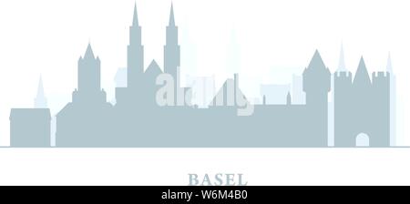 Die Silhouette der Stadt Basel, Schweiz - Altstadt Skyline, Stadt-Panorama mit Wahrzeichen von Basel Stock Vektor