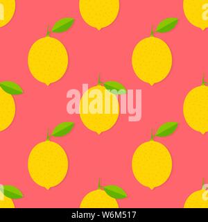 Gelbe Zitronen auf rosa Hintergrund Sommer nahtlose Muster. Vector Illustration. Stock Vektor