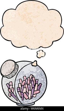 Cartoon Bonbons im Glas mit Gedanken Blase im grunge Textur Stil Stock Vektor