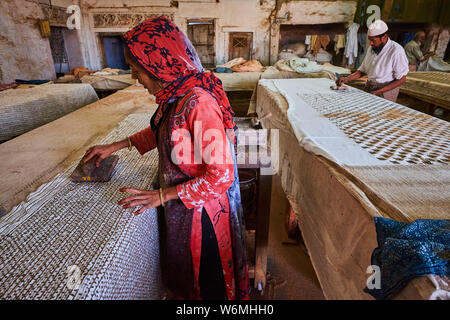 Indien, Rajasthan, Jaipur, blockieren den Druck Textil Stockfoto