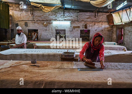 Indien, Rajasthan, Jaipur, blockieren den Druck Textil Stockfoto