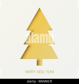 Weihnachten und neues Jahr Poster mit goldenen Weihnachtsbaum auf weißem Hintergrund. Stock Vektor