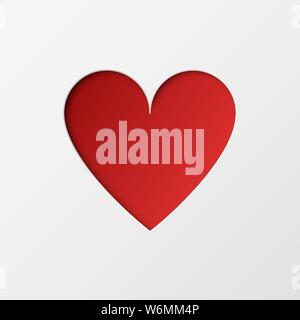Papier schneiden rotes Herz auf weißem Hintergrund. Urlaub Design für Valentines Tag Grußkarte, Poster, Banner. Stock Vektor