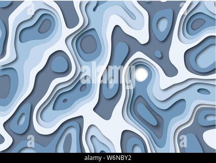 Papercut Design von topographischen Wellen und Bohrungen. 3D Abstract vector Hintergrund in blau. EPS 10 Vektor Format Stock Vektor
