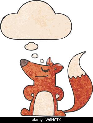 Cartoon Fuchs mit dachte Blase im grunge Textur Stil Stock Vektor