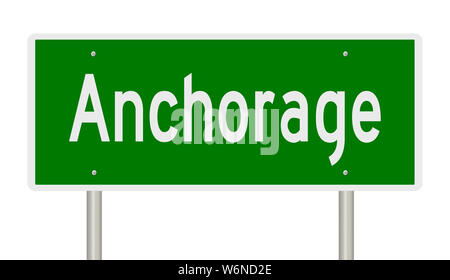 Rendering von einem grünen Hinweisschild für Anchorage Alaska Stockfoto