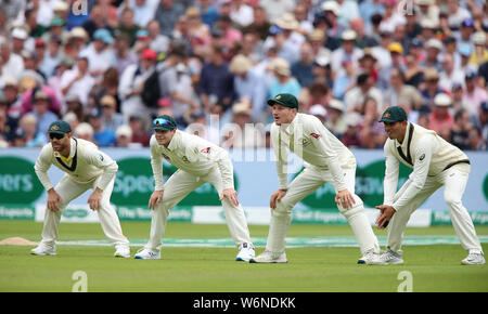 Von Links nach Rechts, Australiens David Warner, Steve Smith, Cameron Bancroft und Usman Khawaja bei Tag zwei der Asche Test Match bei Edgbaston, Birmingham. Stockfoto