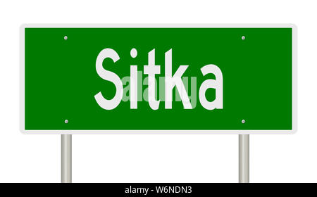 Rendering von einem grünen Hinweisschild für Sitka Alaska Stockfoto