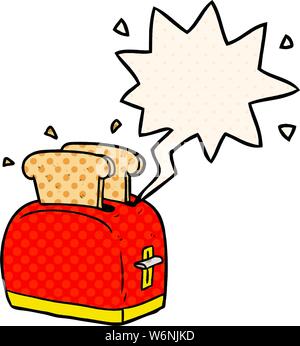 Cartoon toaster Toasten von Brot mit Sprechblasen im Comic Stil Stock Vektor