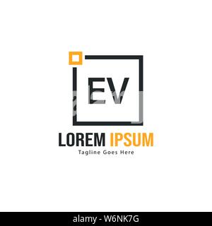 Erste EV logo Vorlage mit modernen Rahmen. Minimalistische EV schreiben logo Vector Illustration Design Stock Vektor