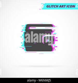 Flache Glitch Wallet isolierte Symbol. Silhouette Geld beutel Symbol in Glitch Art Style in Neon Glow Farben. Vektor isoliert Abbildung. Stock Vektor
