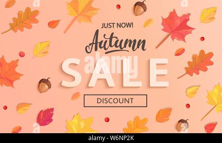 Herbst Sale Banner mit Herbstlaub. Stock Vektor