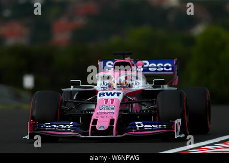 Budapest, Ungarn. 2. Aug 2019. #11 Sergio Perez, Racing Point F1 Team, Mercedes. GP von Ungarn, Budapest 2-4 August 2019 Budapest 02/08/2019 GP von Ungarn Formel 1 Meisterschaft 2019 Rennen Foto Federico Basile/Insidefoto Credit: insidefoto Srl/Alamy leben Nachrichten Stockfoto