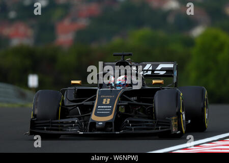 Budapest, Ungarn. 2. Aug 2019. #08 Romain Grosjean, Haas F1 Team. GP von Ungarn, Budapest 2-4 August 2019 Budapest 02/08/2019 GP von Ungarn Formel 1 Meisterschaft 2019 Rennen Foto Federico Basile/Insidefoto Credit: insidefoto Srl/Alamy leben Nachrichten Stockfoto