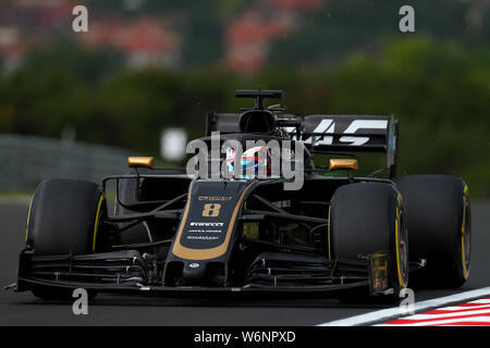 Budapest, Ungarn. 2. Aug 2019. #08 Romain Grosjean, Haas F1 Team. GP von Ungarn, Budapest 2-4 August 2019 Budapest 02/08/2019 GP von Ungarn Formel 1 Meisterschaft 2019 Rennen Foto Federico Basile/Insidefoto Credit: insidefoto Srl/Alamy leben Nachrichten Stockfoto