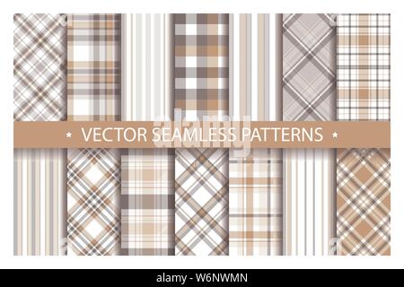 Set karierte Muster Nahtlose. Tartan Muster Stoff Textur. Checkered geometrischer Vektor Hintergrund. Schottische streifen Decke Kulisse. Mode Tuch col Stock Vektor