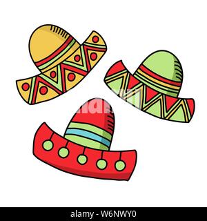 Cinco de Mayo lustig festliche Zubehör und tragen sombrero oder Mexican Hat. Lateinamerikanischen Feier des 5. Mai mit Fahnen und Blumen, Kakteen. Fe Stock Vektor