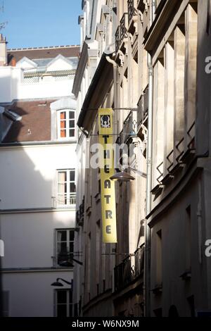 6. Arrondissement von Paris, kakemono des Theater de Nesle, Werbung Banner Stockfoto
