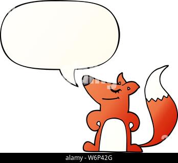 Cartoon Fuchs mit Sprechblase in glatten Farbverlauf Stock Vektor