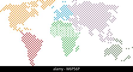 Einfache abstrakte gepunkteten schwarzen und weißen Welt Symbol Karte mit Kontinenten in verschiedenen Farben Vector Illustration Stock Vektor