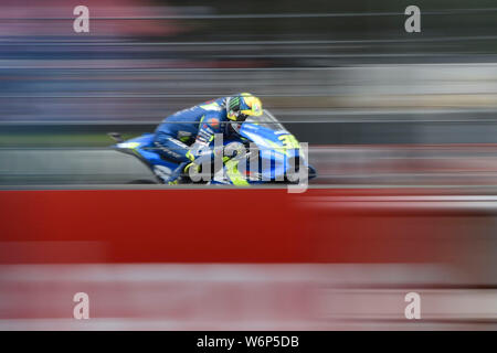 Brünn, Tschechien. 02 Aug, 2019. Spanische MotoGP-Fahrer Joan Mir während der Tschechischen Grand Prix Moto GP in Brünn, Tschechische Republik, August 2nd, 2019. Credit: Vaclav Salek/CTK Photo/Alamy leben Nachrichten Stockfoto